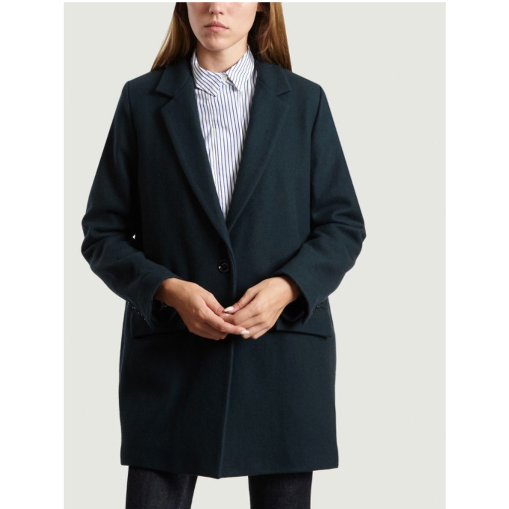 $455 Sessun Paris Women's S Hello Doll Wool Coat Navy Oversized Quiet Luxury